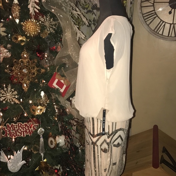 NWT As U Wish Creme Beaded Skirt Mini Dress L - Picture 5 of 7